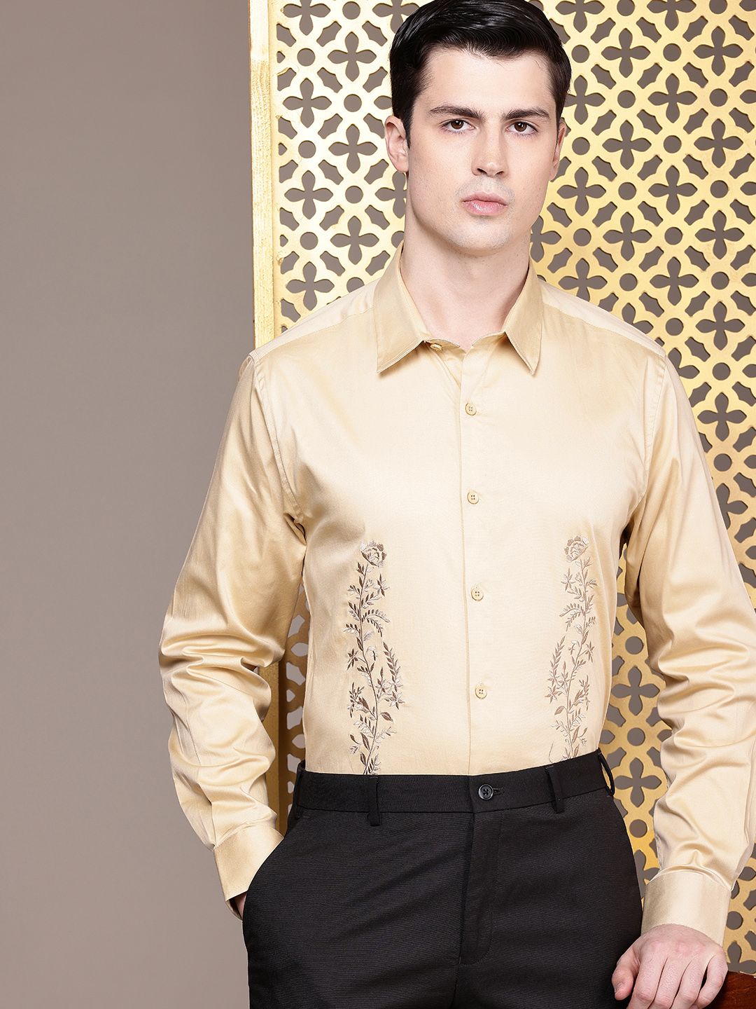 House of Pataudi Pure Cotton Ethnic Motifs Embroidered Party Shirt