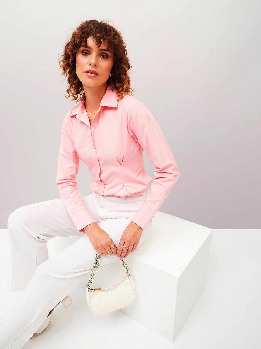 SASSAFRAS Pink Slim Fit Opaque Casual Pleated Pure Cotton Shirt