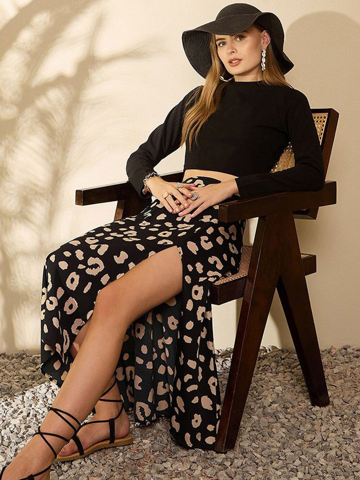 Berrylush High Neck Top & Printed Skirt