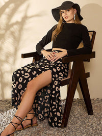 Berrylush High Neck Top & Printed Skirt