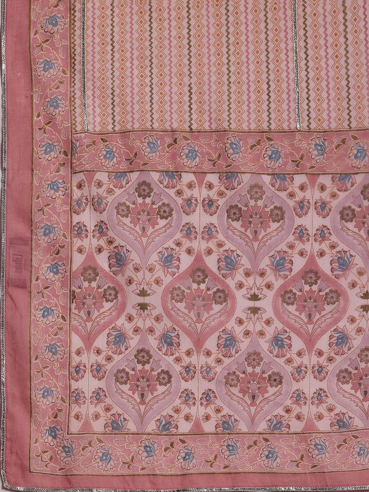 Libas Floral Printed Panelled Gotta Patti Pure Cotton Kurta with Palazzos & Dupatta