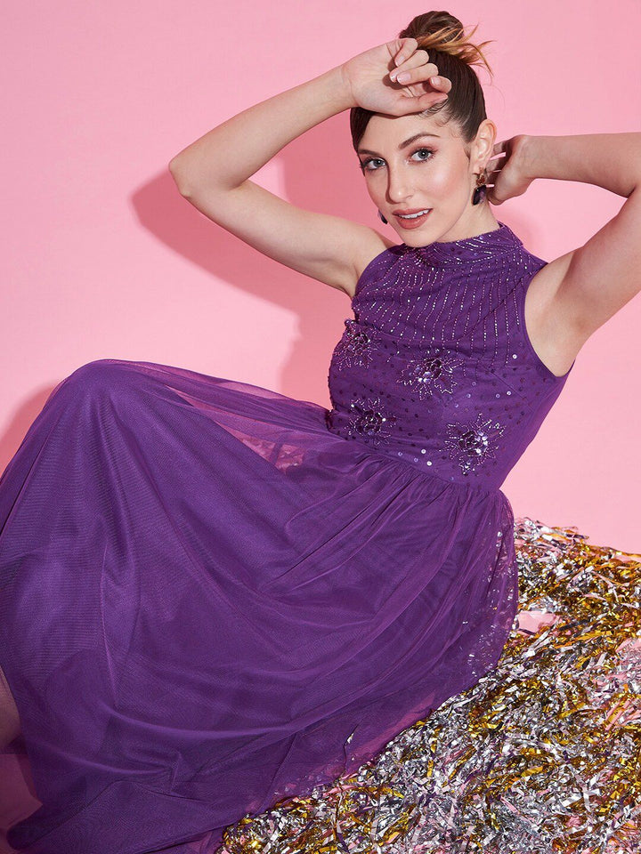 STREET 9 Women Embellished Net Maxi Dress