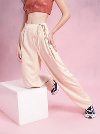 DressBerry Women Soft & Sleek Pleated Waist Tie-Up  Loose Fit Trousers