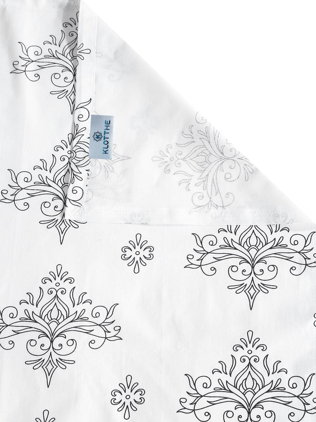KLOTTHE Off White Printed Flat 400TC Pure Cotton Super King Bedsheet & 4 Pillow Covers