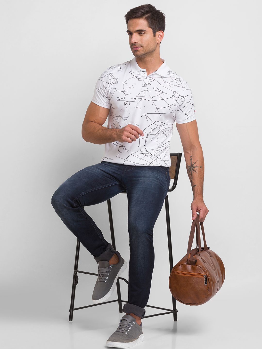 Being Human Men White Printed Polo Collar Cotton T-shirt