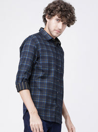 HIGHLANDER Men Navy Blue & Olive Green Slim Fit Striped Reversible Casual Shirt