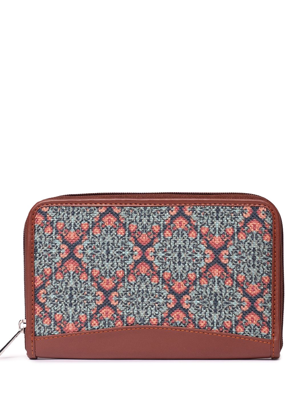ZOUK Women Teal & Green Geometric Printed Zip Around Wallet