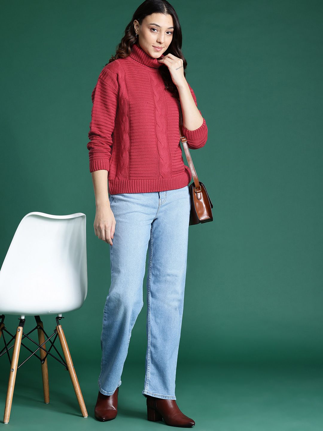 DressBerry Cable Knit Turtle Neck Pullover