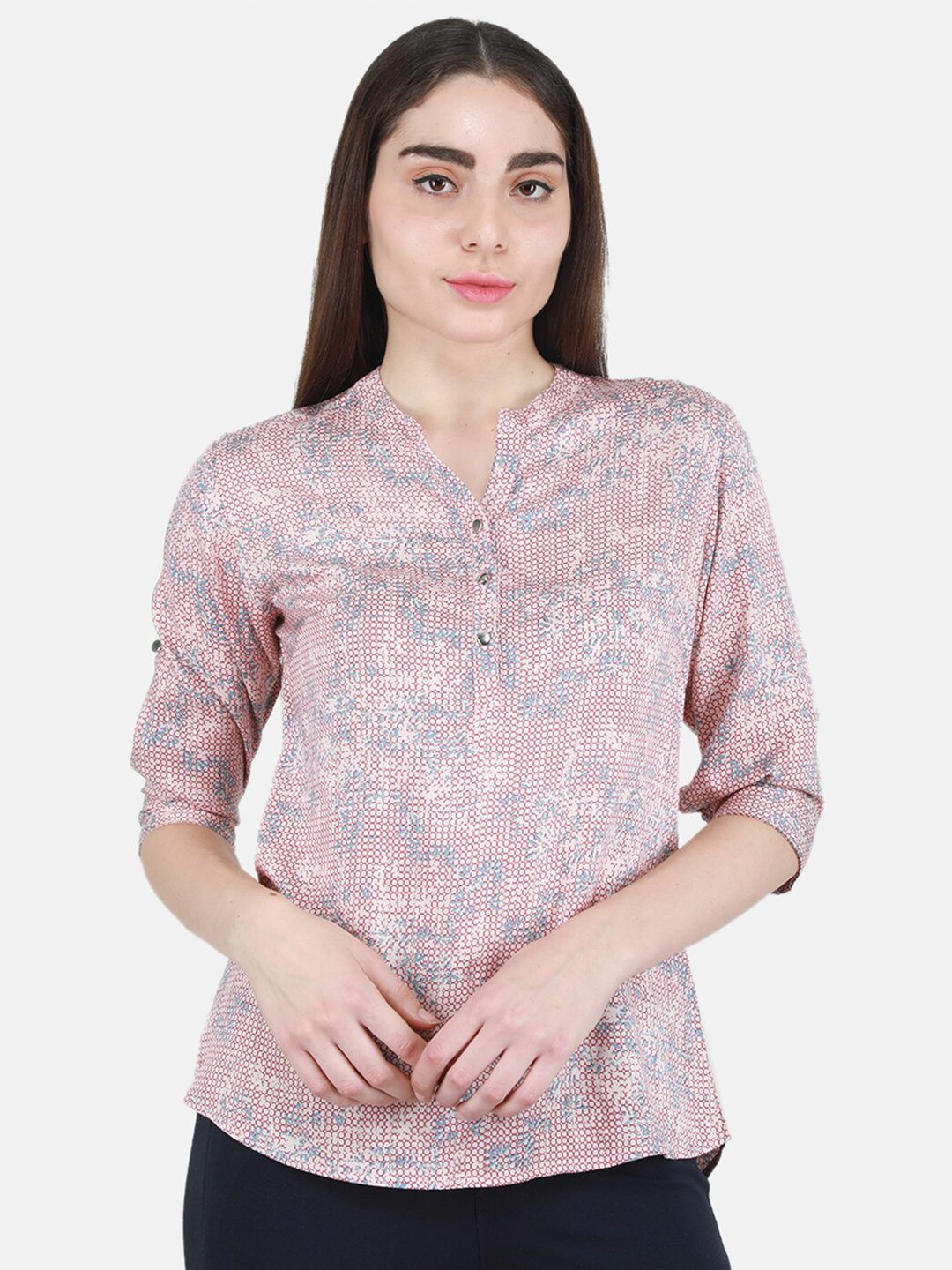Monte Carlo Floral Printed Mandarin Collar Top