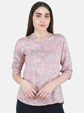 Monte Carlo Floral Printed Mandarin Collar Top