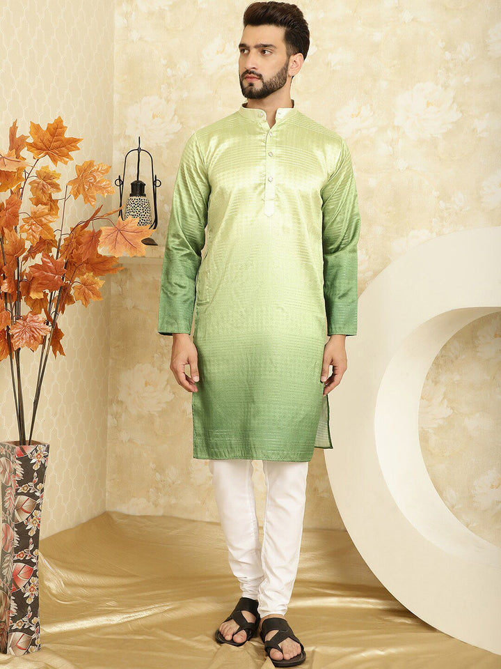 SOJANYA Rekaan Tenunan Berjalur Kurta Kolar Mandarin Jacquard Labuci Dengan Churidar