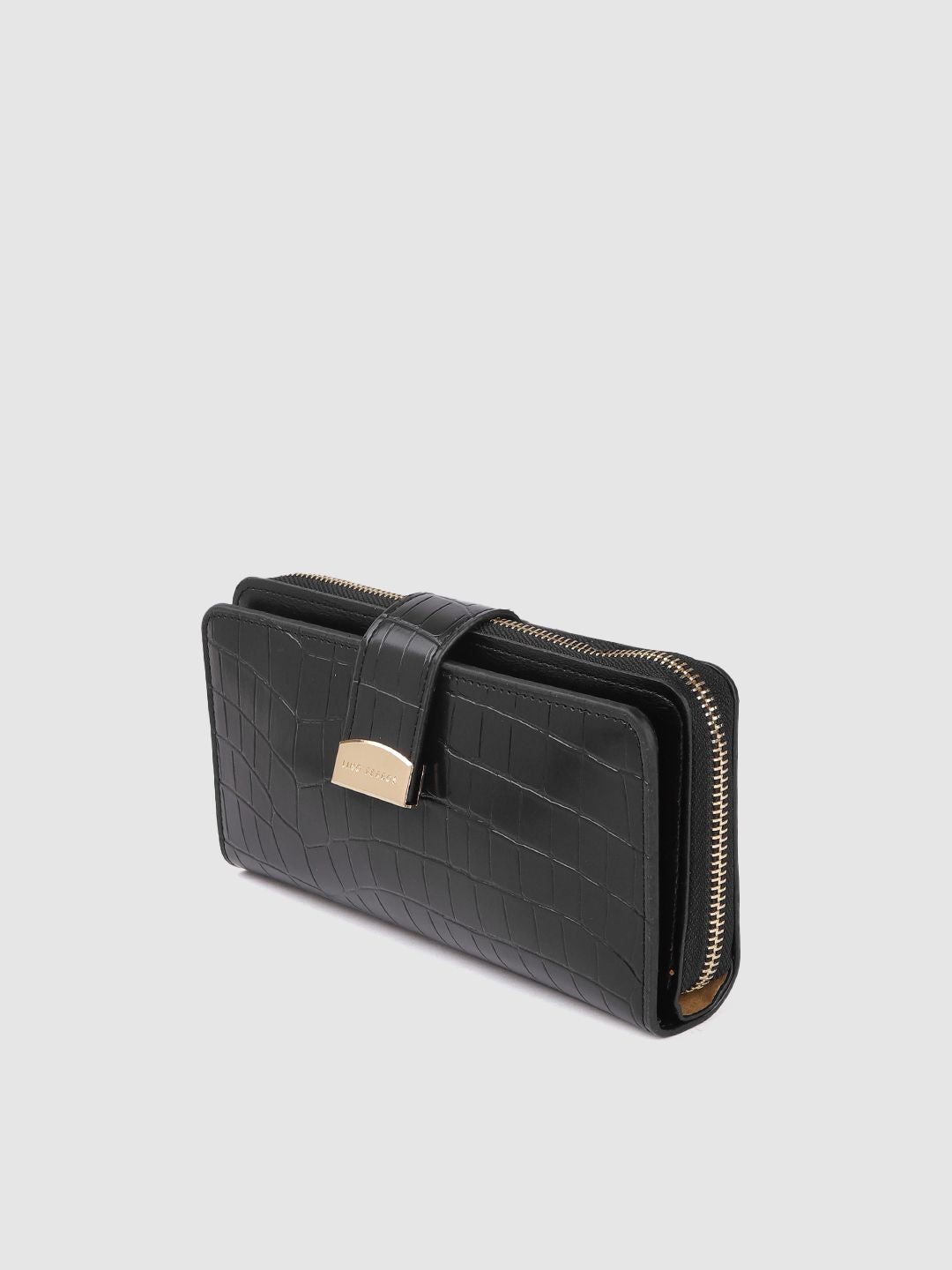Lino Perros Women Black Croc Textured PU Zip Around Wallet