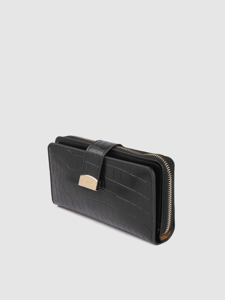 Lino Perros Women Black Croc Textured PU Zip Around Wallet