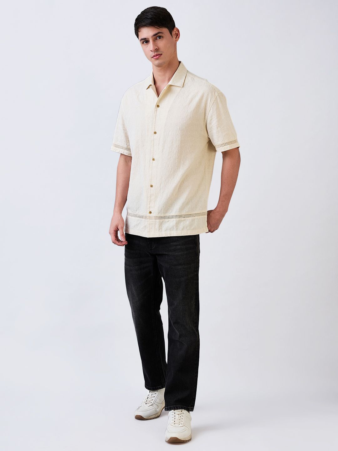 SPYKAR Men Relaxed Fit Cuban Collar Textured Cotton Casual Shirt