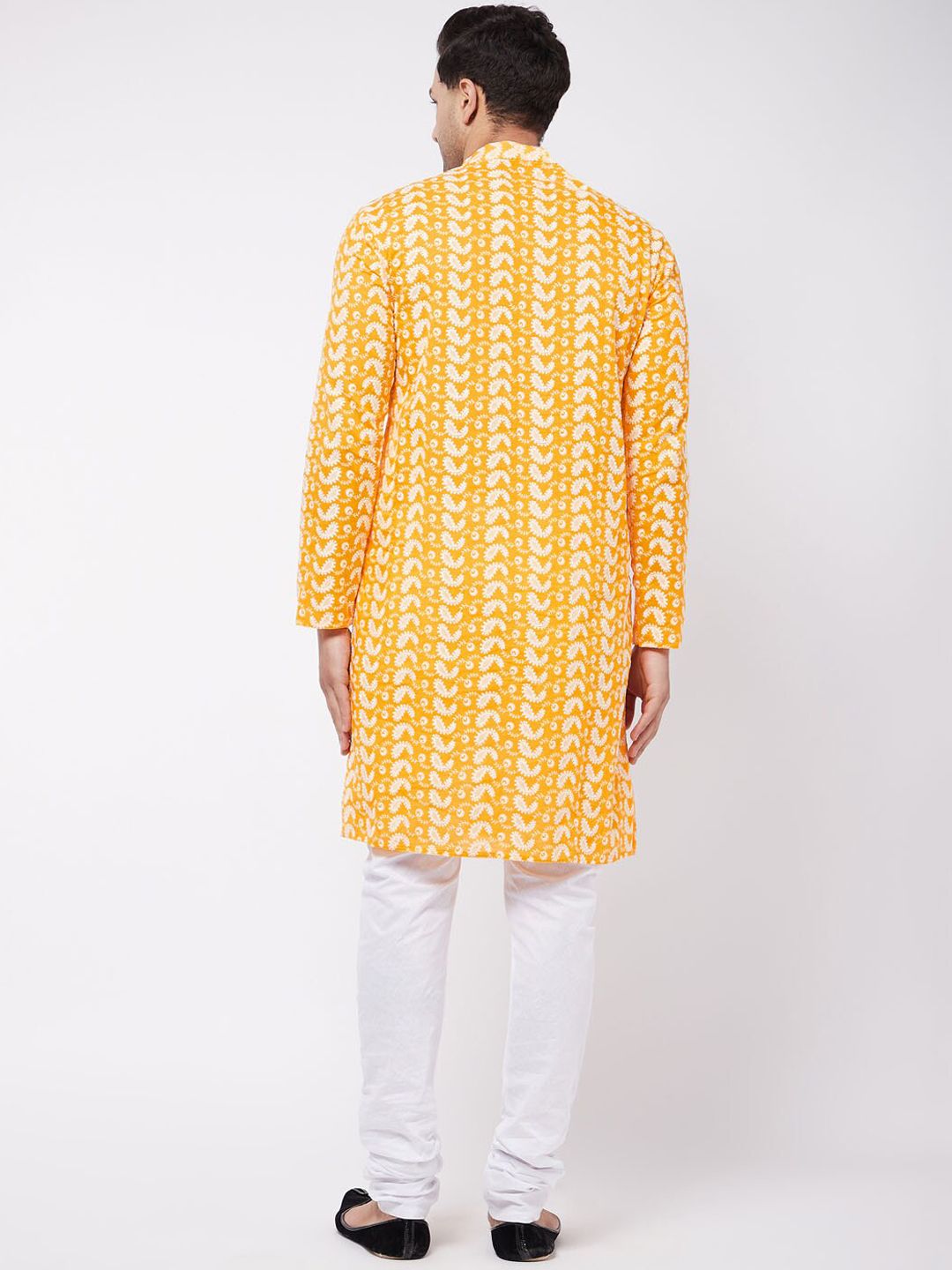 VASTRAMAY Men Orange And White Chikankari Kurta Pyjama Set