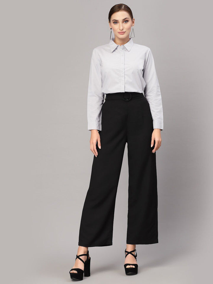 Style Quotient Women Grey Solid Classic Formal Shirt