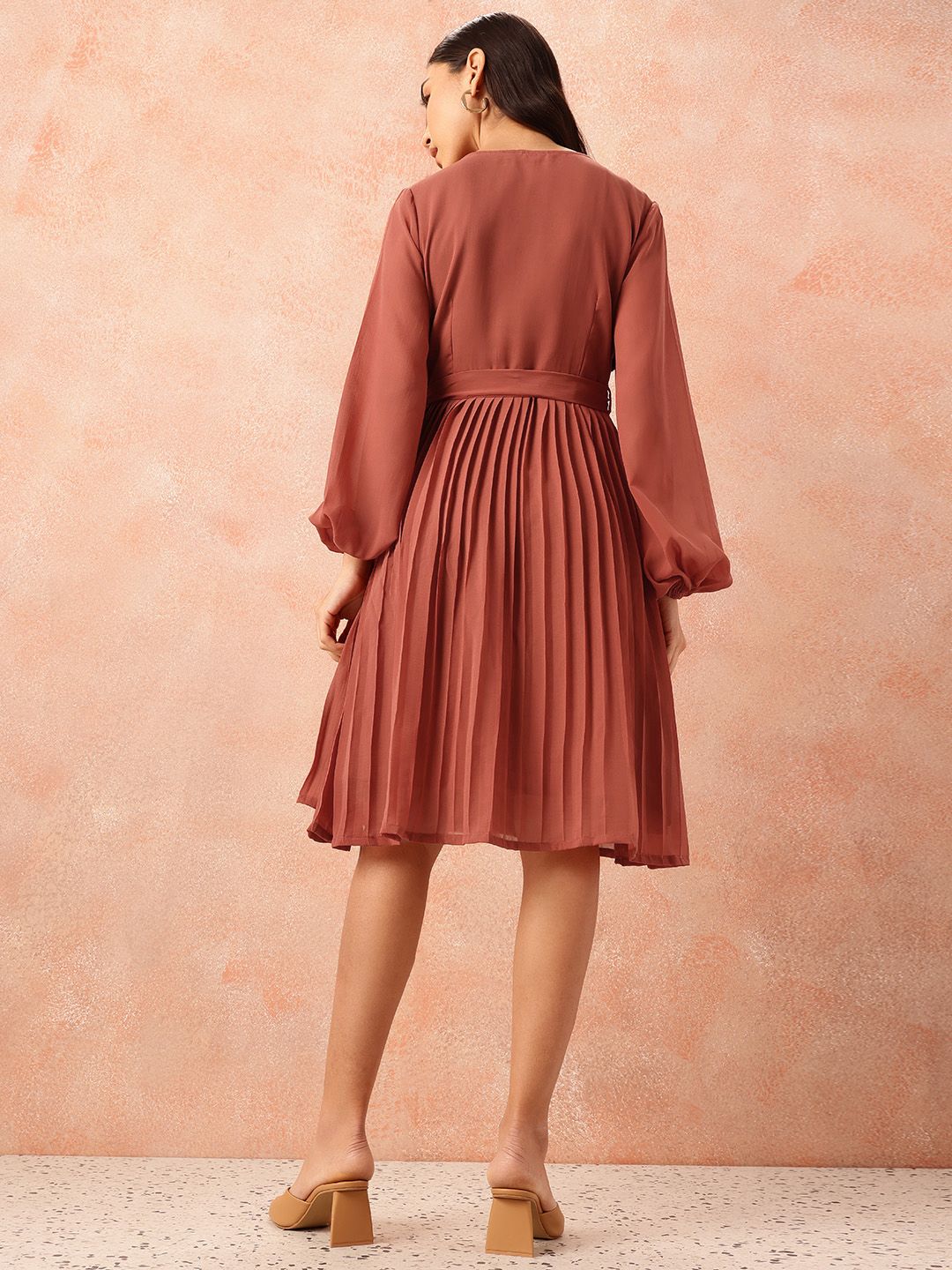 all about you Box Pleats Wrap Dress with Belt