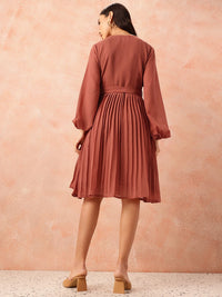 all about you Box Pleats Wrap Dress with Belt