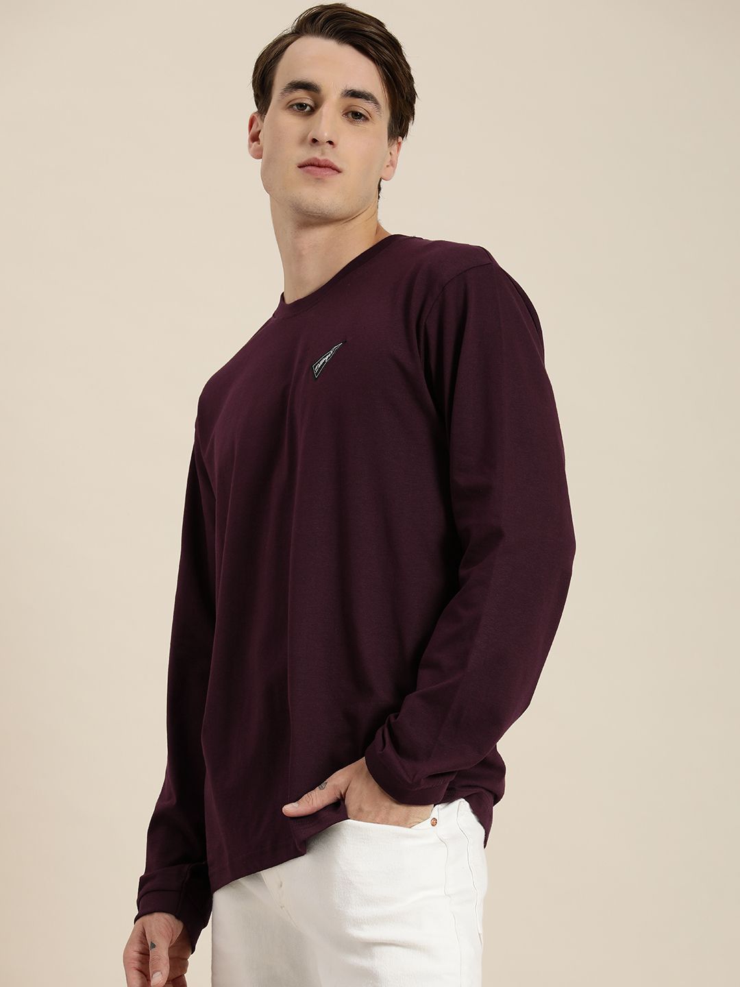 DILLINGER Men Burgundy Printed Cotton Oversized  T-shirt