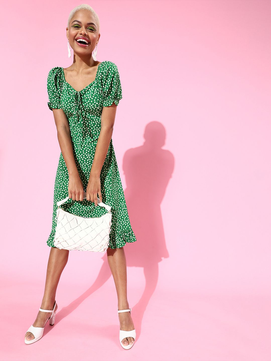 Berrylush Women Gorgeous Green Floral Sweetheart Neck Dress