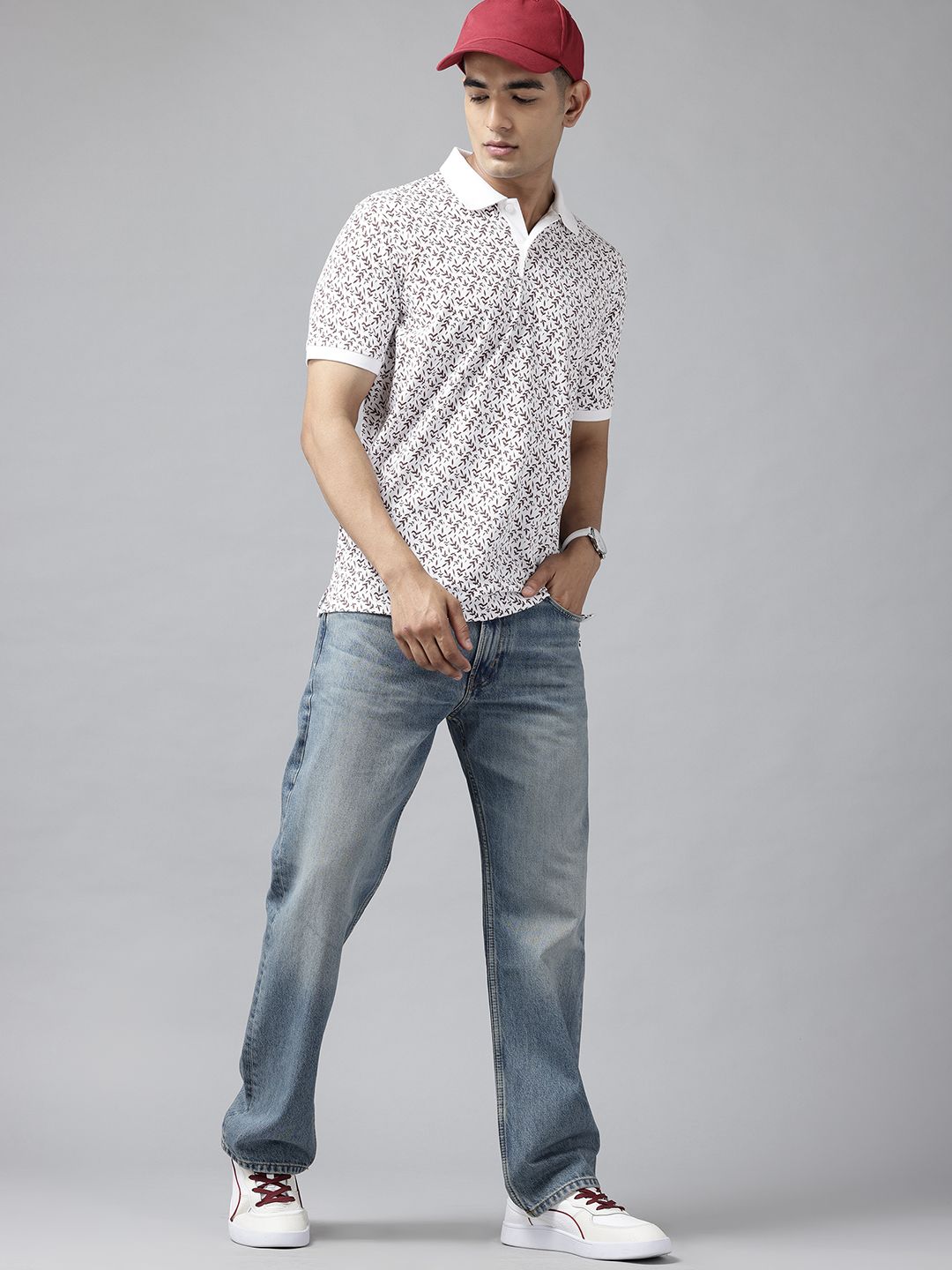 Park Avenue Men Floral Printed Polo Collar Slim Fit T-shirt