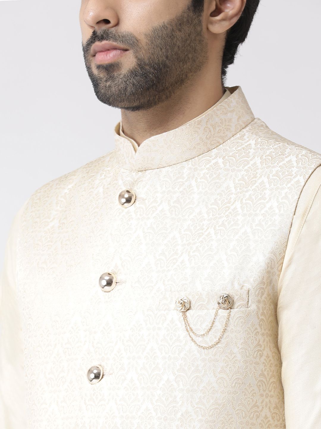 KISAH Men Textured Regular Fit Ethnic Motifs Nehru Jacket