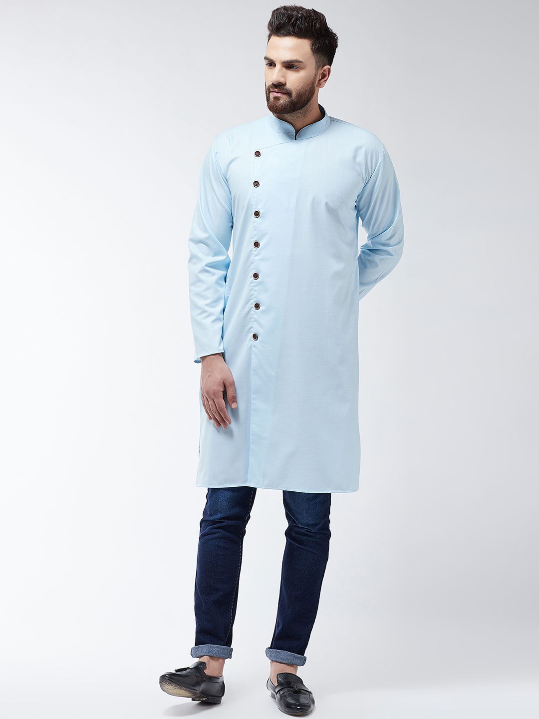 SOJANYA Men Turquoise Blue Solid Straight Kurta