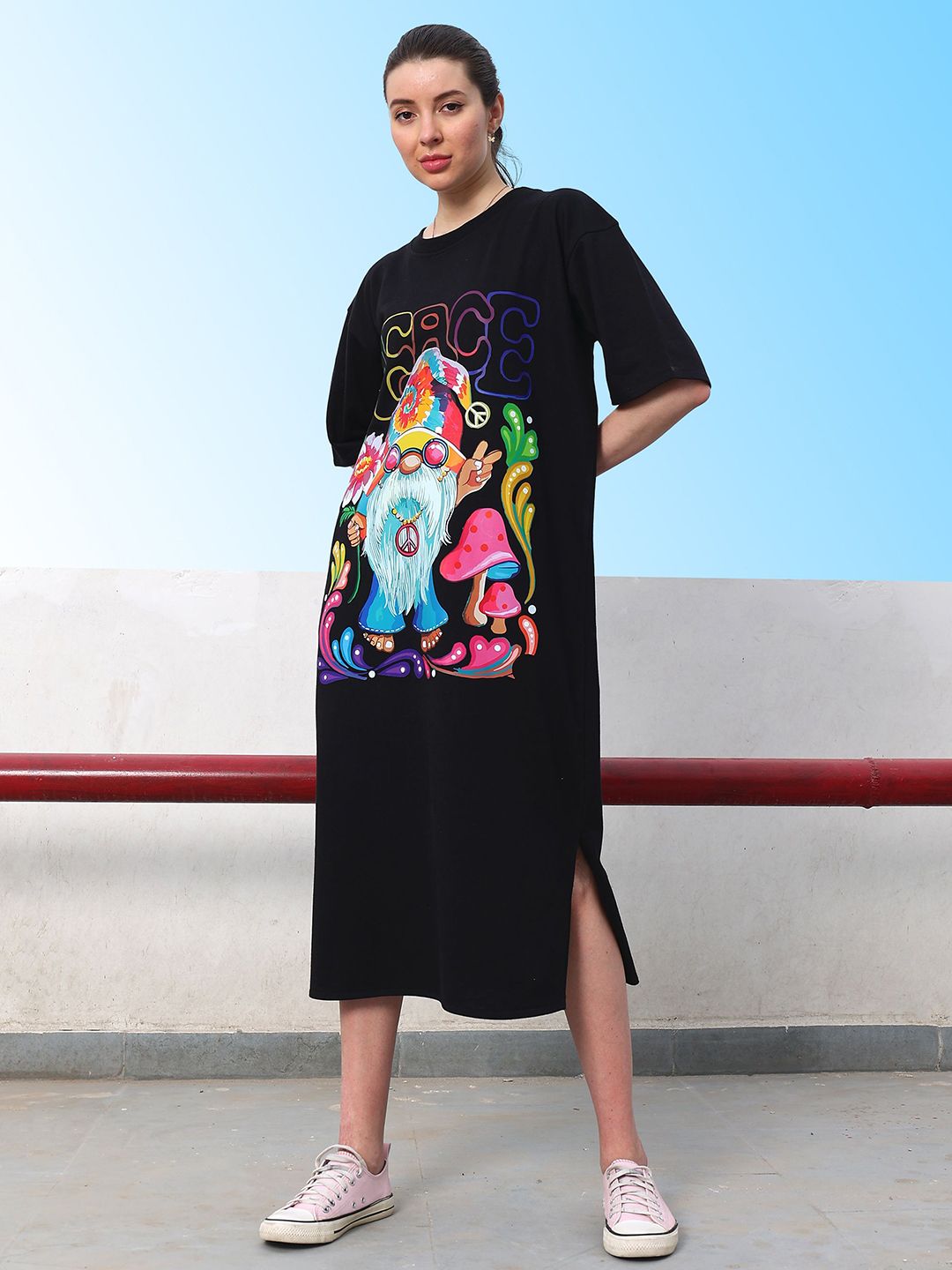 Athena Graphic Printed Cotton T-shirt Midi Dress