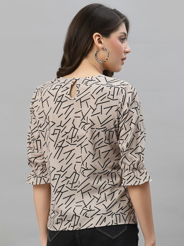 Style Quotient Nude-Coloured & Black Print Crepe Top