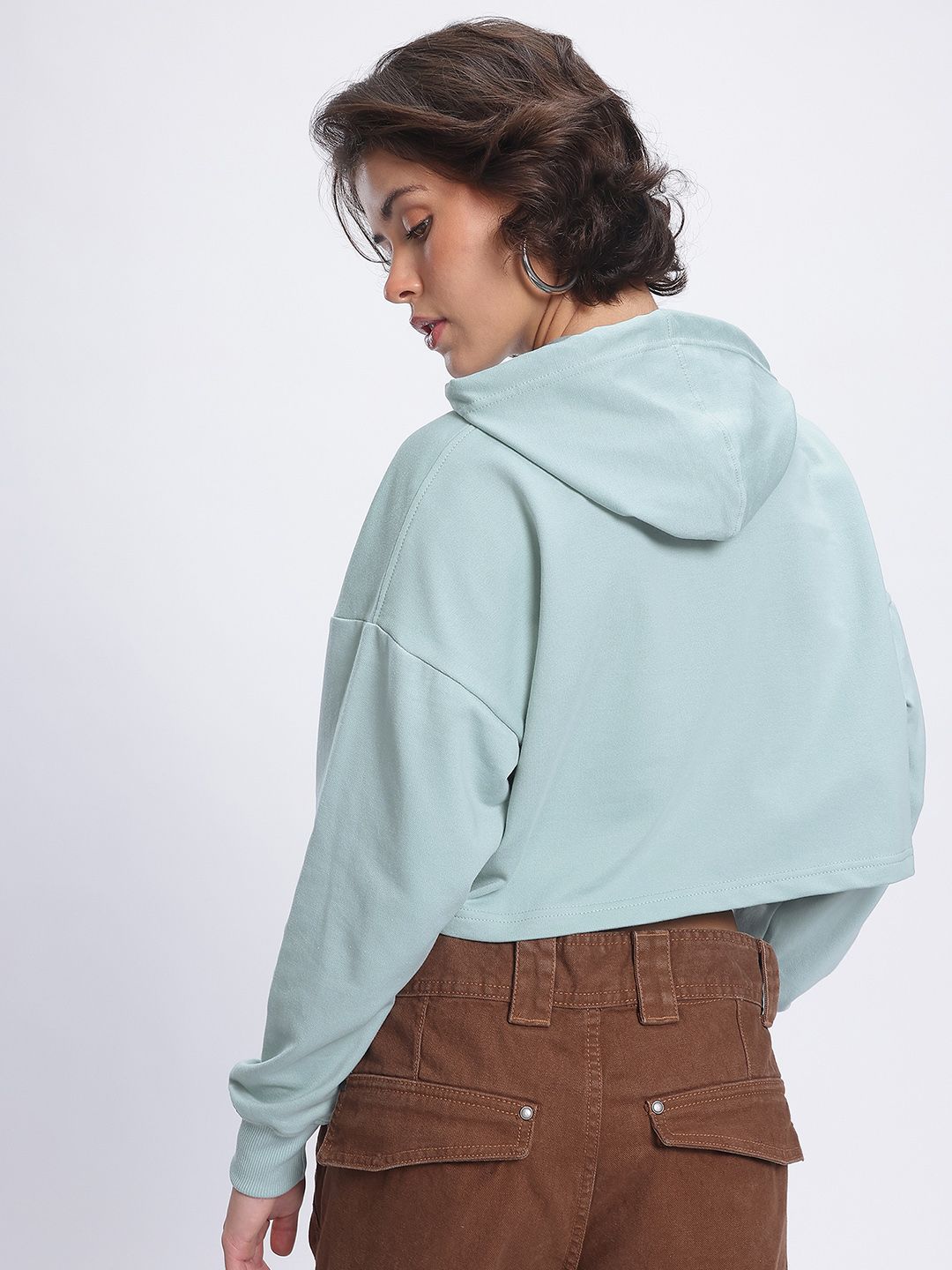 DressBerry Boxy Printed Hooded Cropped Sweatshirt