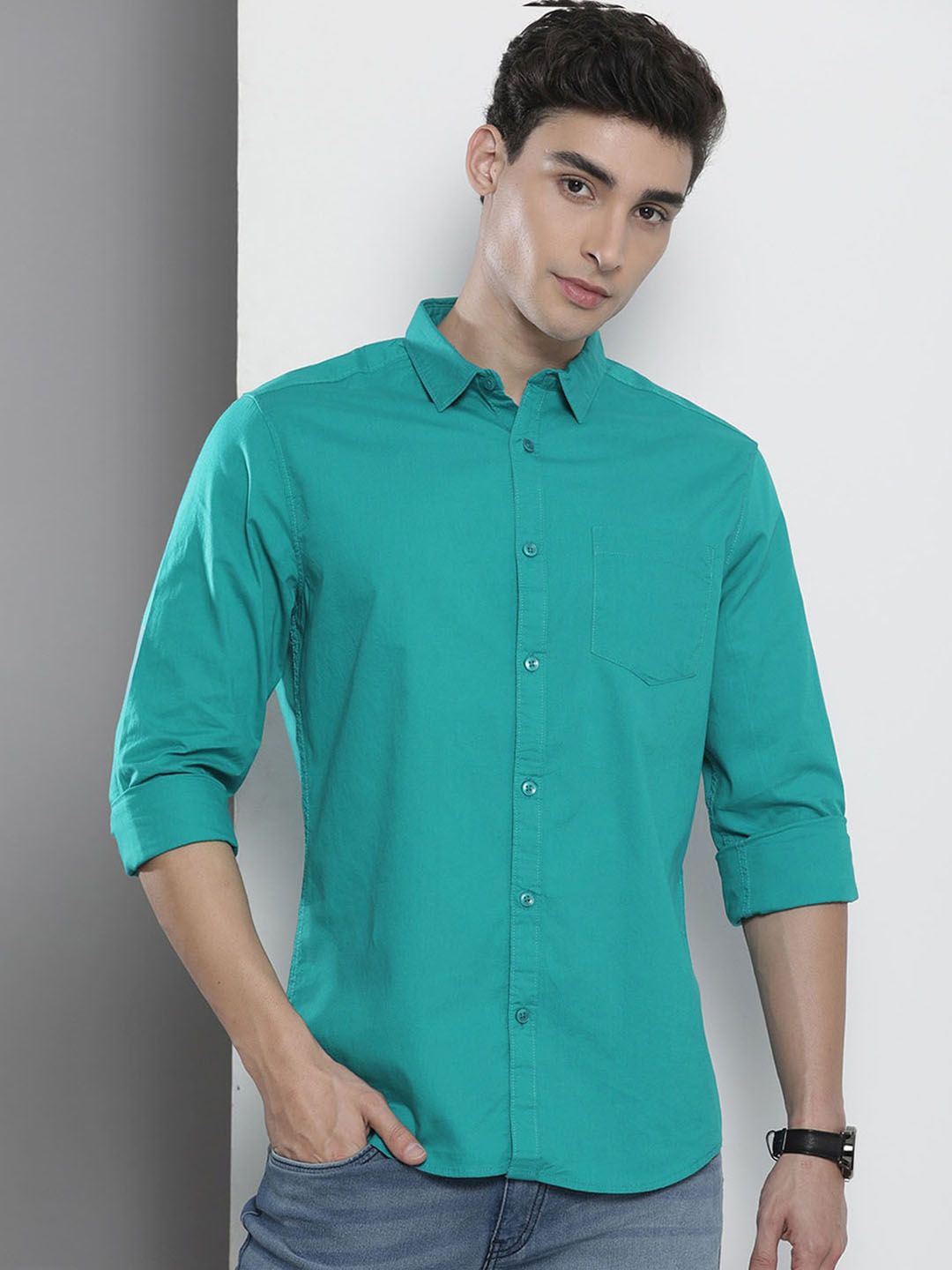 The Indian Garage Co Men Blue Solid Casual Shirt