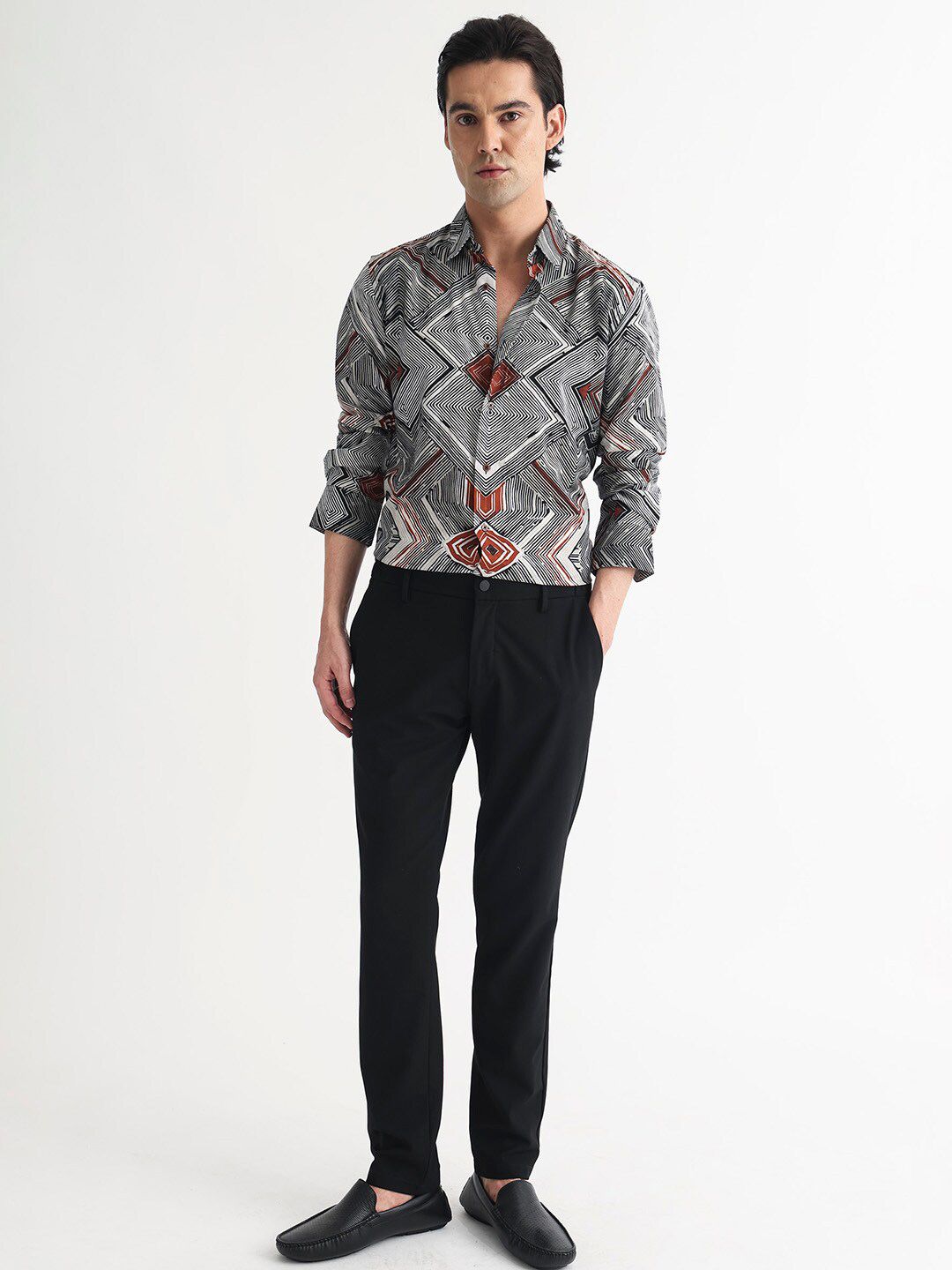 RARE RABBIT Men Sart Abstract Printed Slim Fit Cotton Shirt
