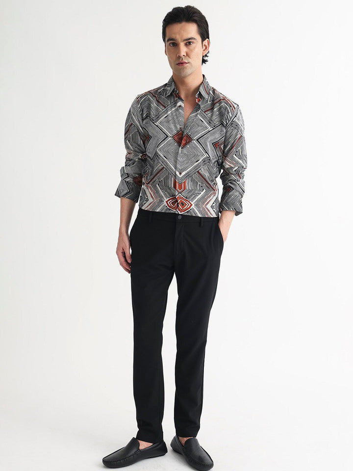 RARE RABBIT Men Sart Abstract Printed Slim Fit Cotton Shirt