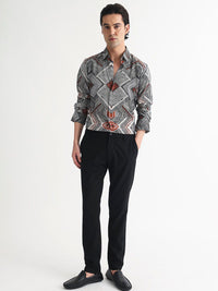 RARE RABBIT Men Sart Abstract Printed Slim Fit Cotton Shirt