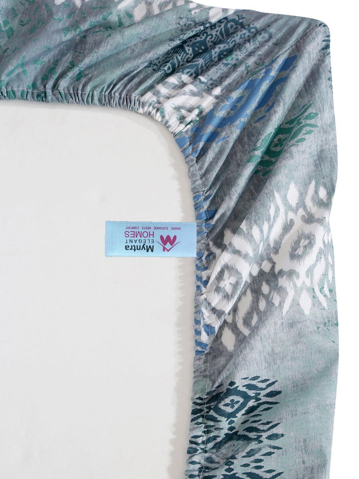 Myntra Elegant Homes Blue & White Geometric 400 TC Single Bedsheet with 1 Pillow Covers