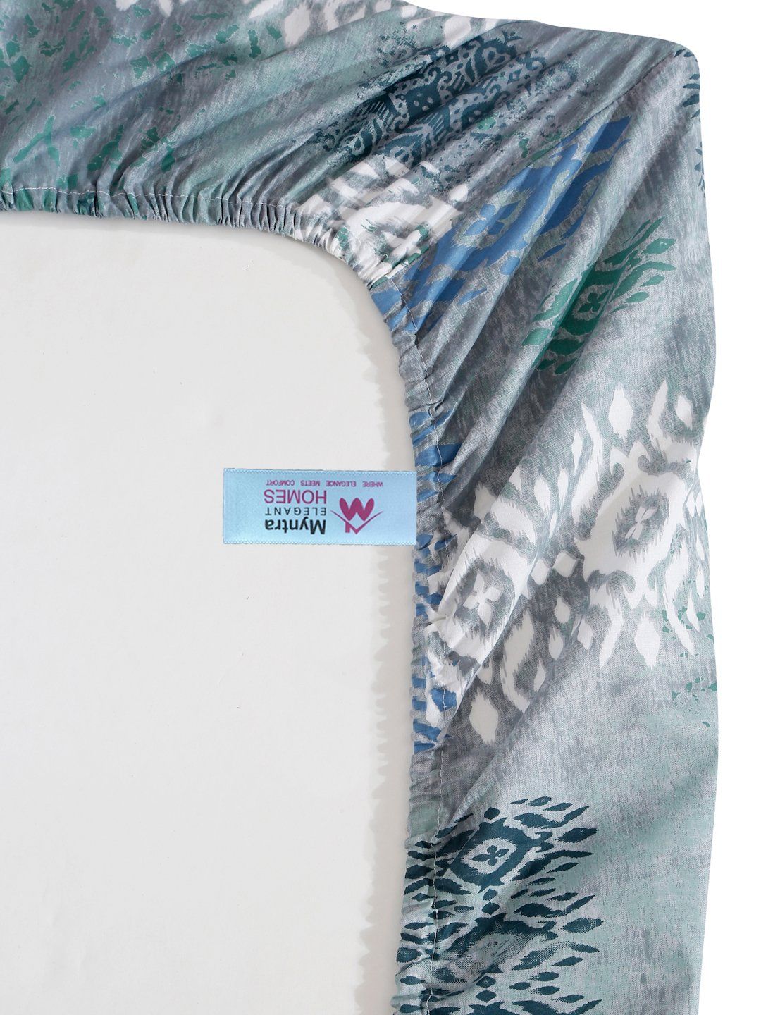 Myntra Elegant Homes Blue & White Geometric 400 TC Single Bedsheet with 1 Pillow Covers