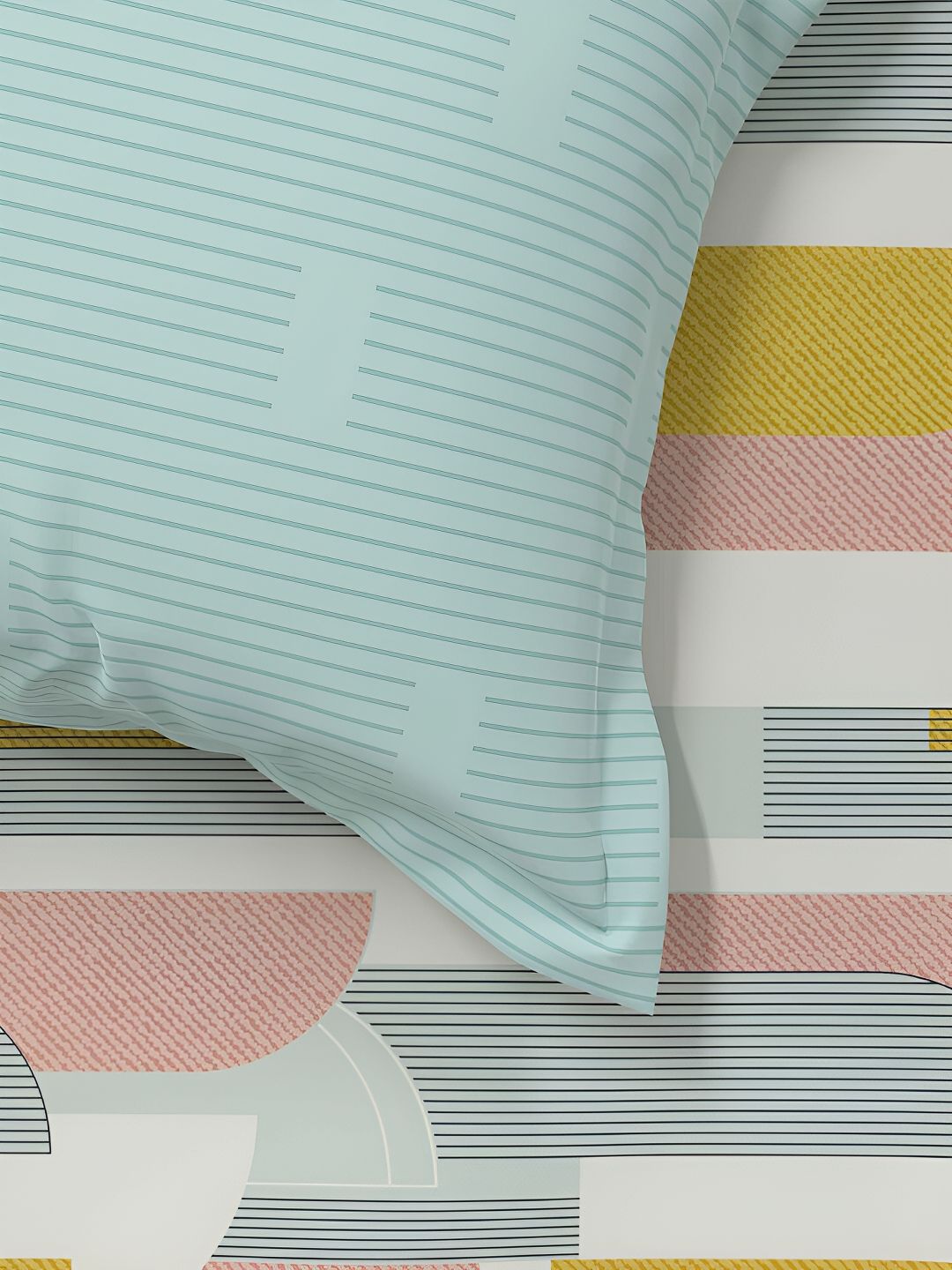 MYTRIDENT Charleen Yellow Flat 144TC Queen Cotton 1 Bedsheet with 2 Pillow Covers