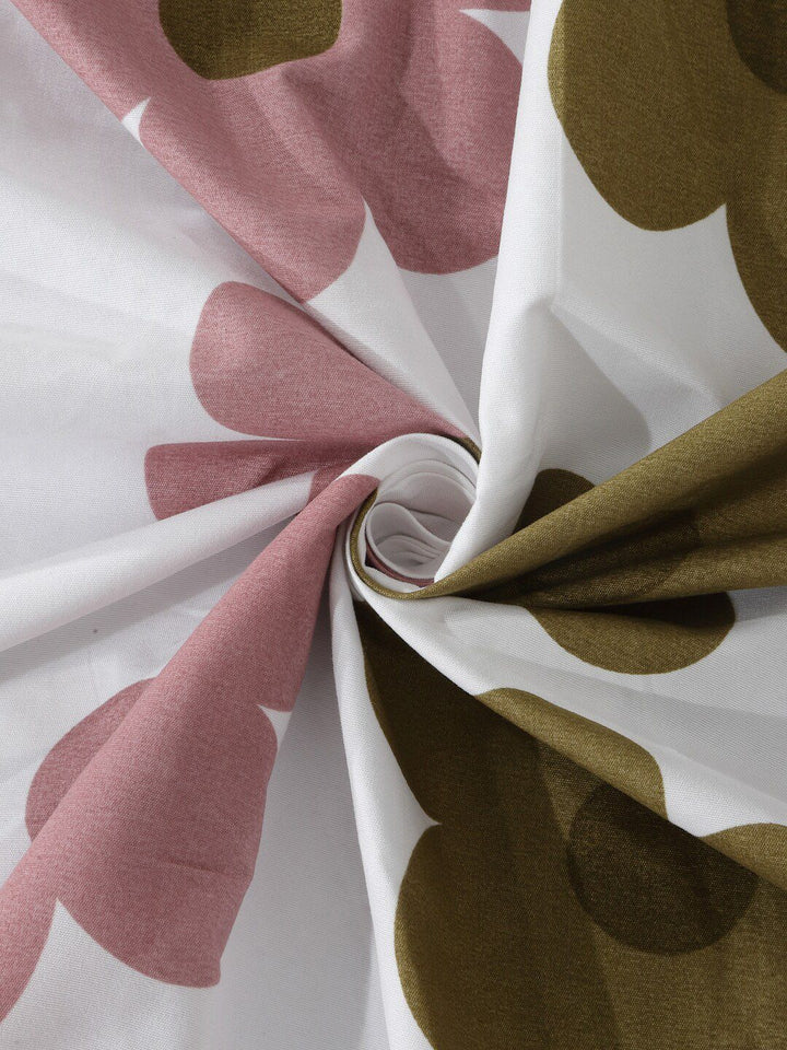KLOTTHE Pink & Green Floral Printed 300TC Fitted Double King Bedsheet With 2 Pillow Covers