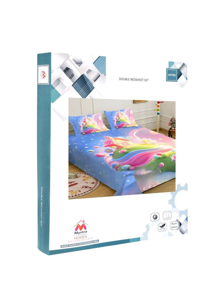 Myntra Elegant Homes Blue Cartoon Characters 400 TC King Bedsheet with 2 Pillow Covers