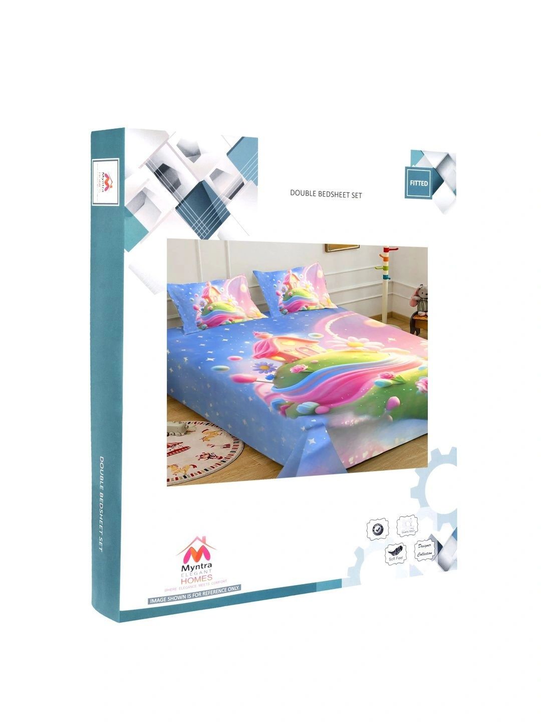 Myntra Elegant Homes Blue Cartoon Characters 400 TC King Bedsheet with 2 Pillow Covers