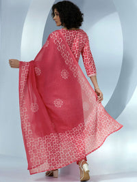 Libas Women Printed Regular Thread Work Pure Cotton Kurta with Trousers & With Dupatta