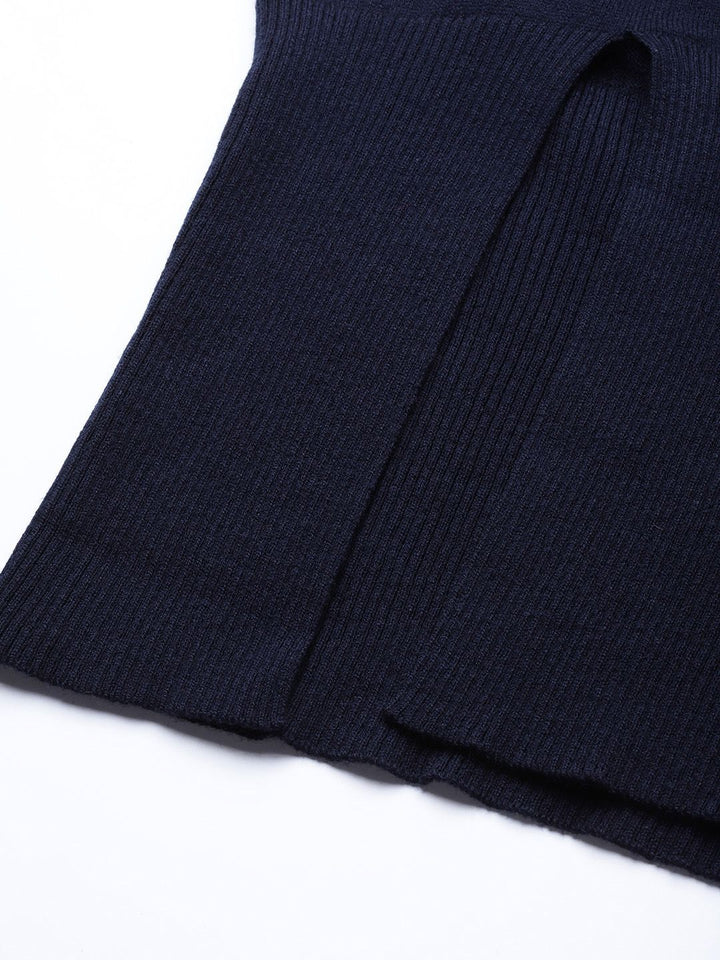 STREET 9 Women Navy Blue Self Design Winter Sheath Dress