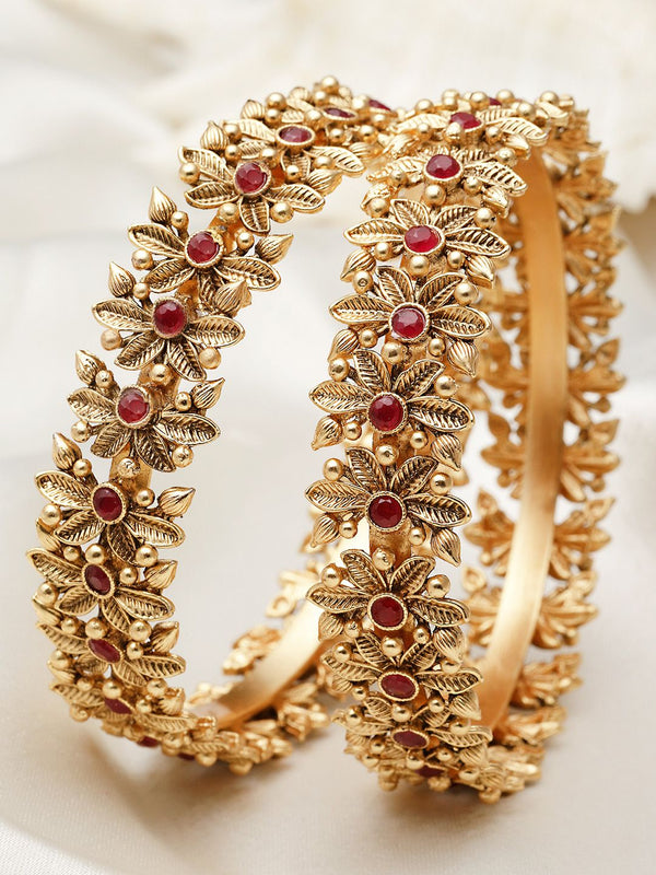 KARATCART Set Of 2 Gold-Plated Kundan-Studded Bangles
