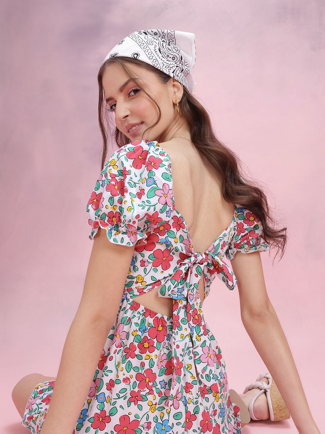 DressBerry Floral Printed Puff Sleeve A-Line Dress