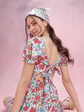 DressBerry Floral Printed Puff Sleeve A-Line Dress