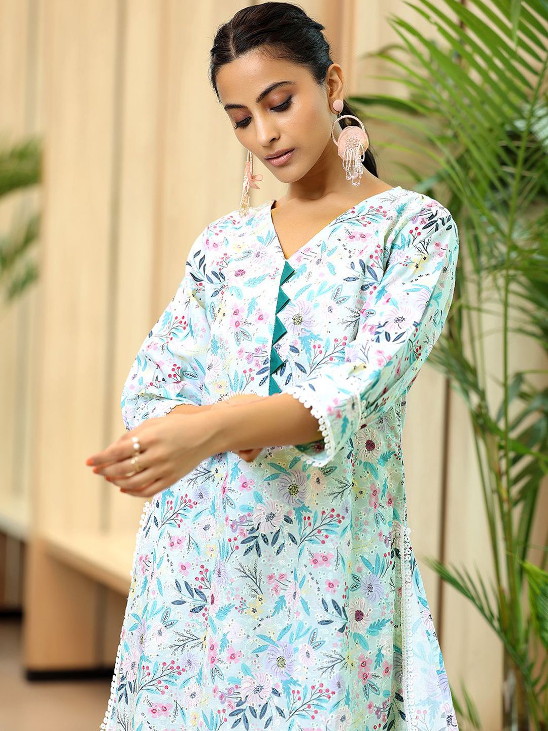 Libas Floral Printed Straight Pure Cotton Kurta with Salwar