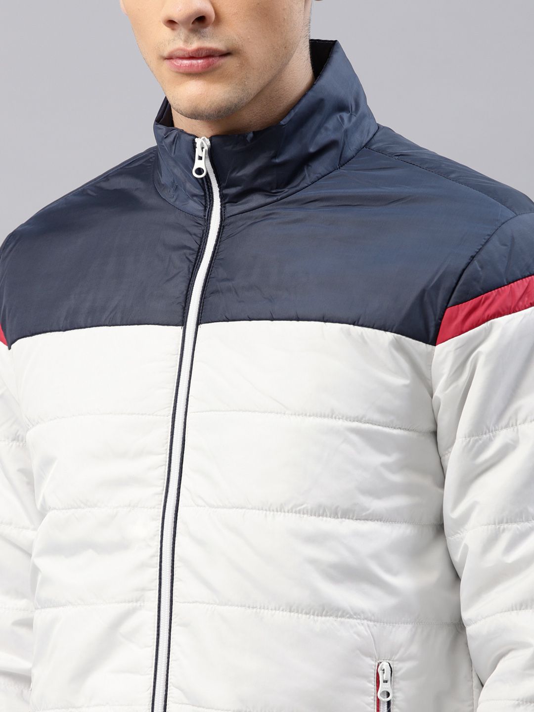 HRX by Hrithik Roshan Men White & Navy Blue Colourblocked Padded Jacket