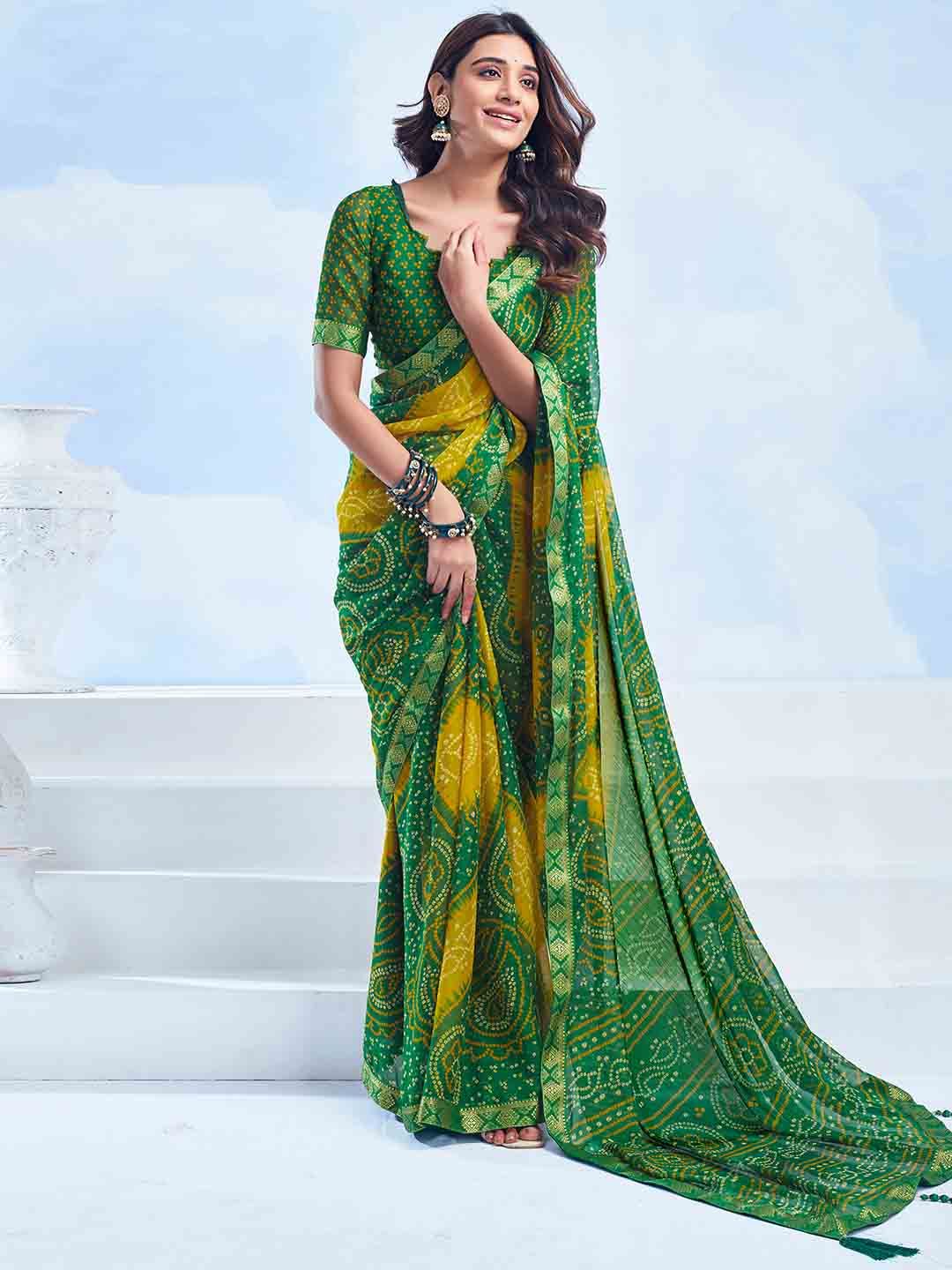 KALINI Bandhani Zari Pure Chiffon Bandhani Saree