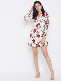 Berrylush Women White Printed Fit and Flare Dress