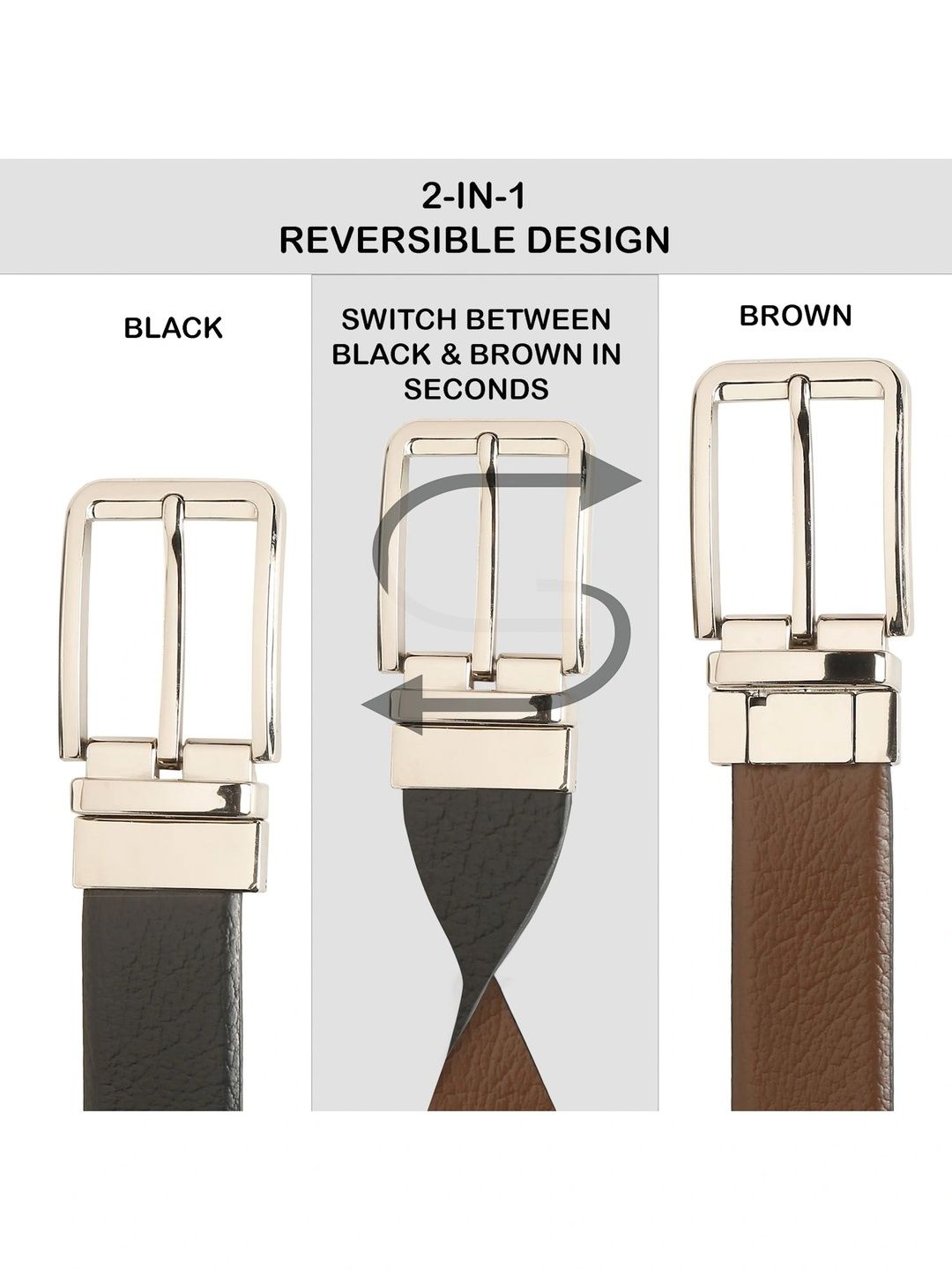Teakwood Leathers Men Textured Leather Reversible Formal Belt